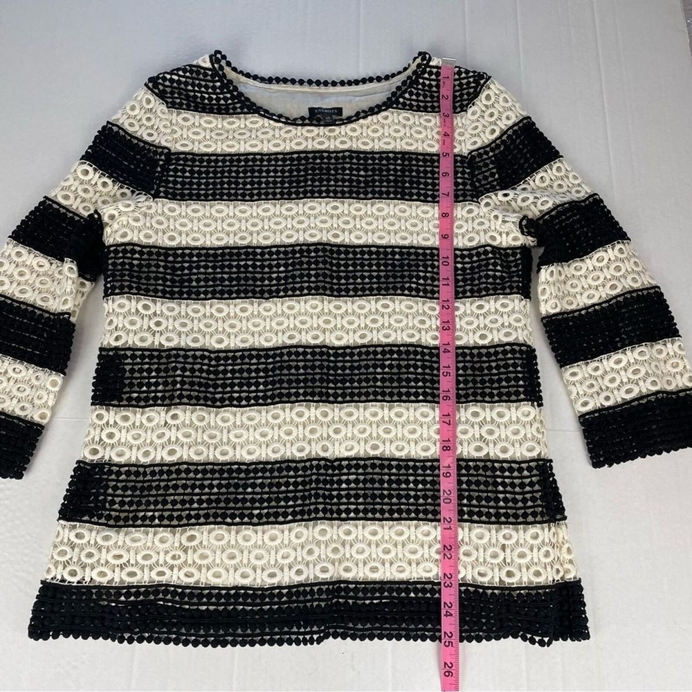 Talbots Black White Eyelet Striped Crochet‎ Lace Tunic Top Blouse Size XS - Picture 9 of 9